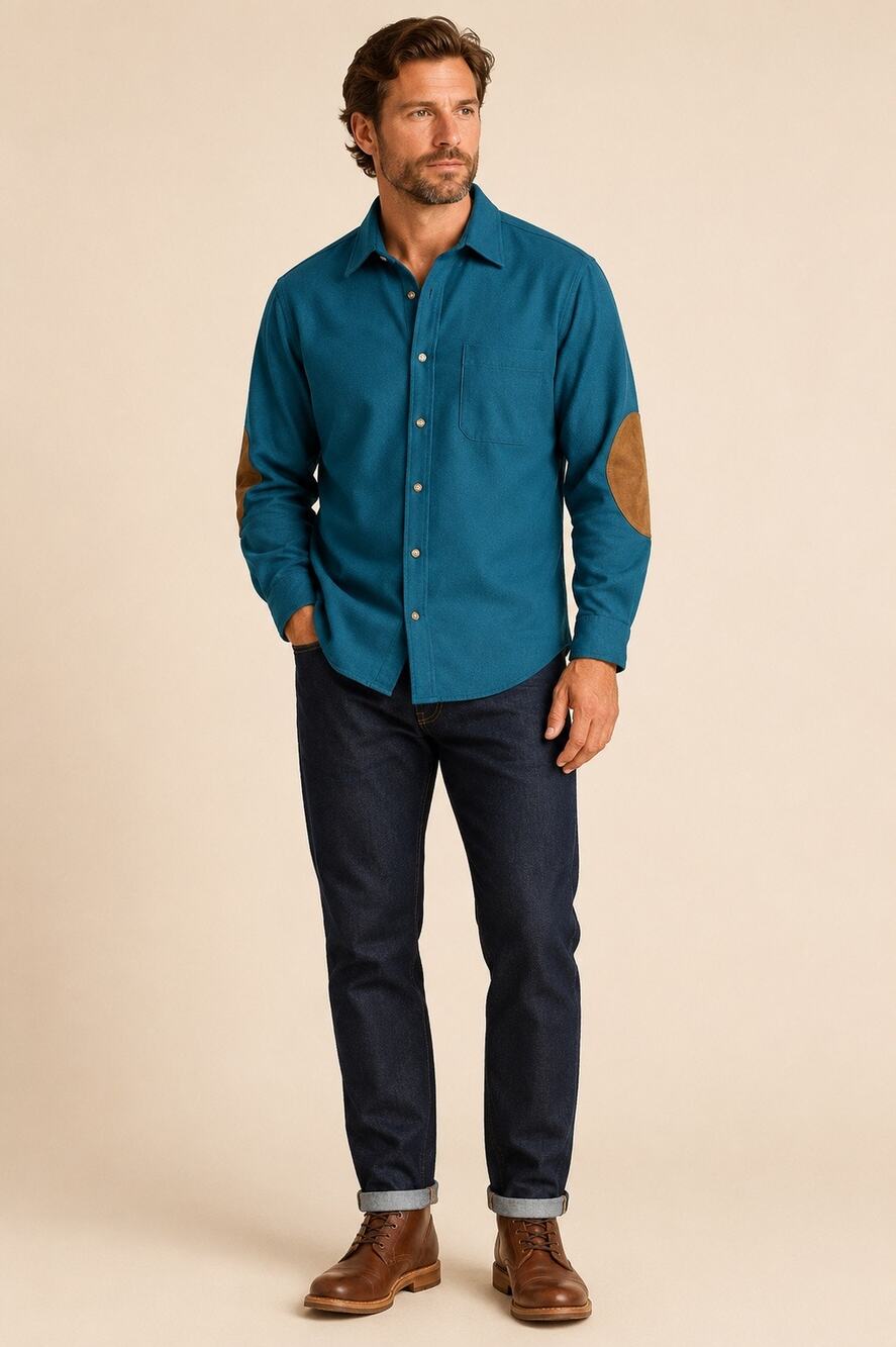 Vintage Pendleton Men’s Teal Wool Shirt Jacket Large Suede Elbow Patches USA